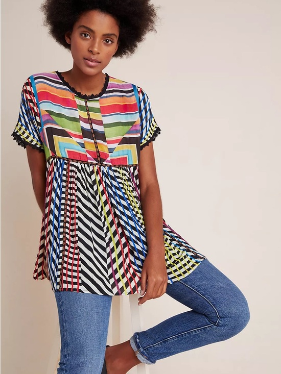 Anthropologie Tops - Anthropologie Conditions Apply Multicolor Striped Peplum Tunic Size Small